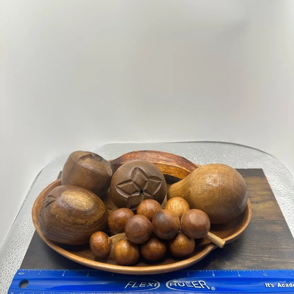 Mid Century Modern Carved Wood Fruit Centerpiece